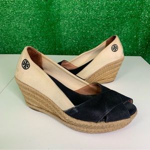 Tory Burch black and cream espradille shoes 9.5
